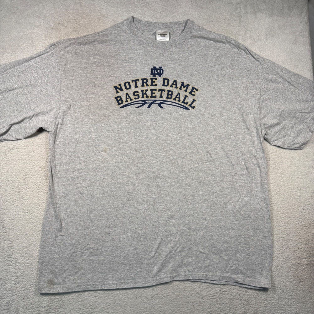 Vintage Y2K Adidas T-Shirt Mens 2XL Gray Notre Dame Basketball Graphic Tee